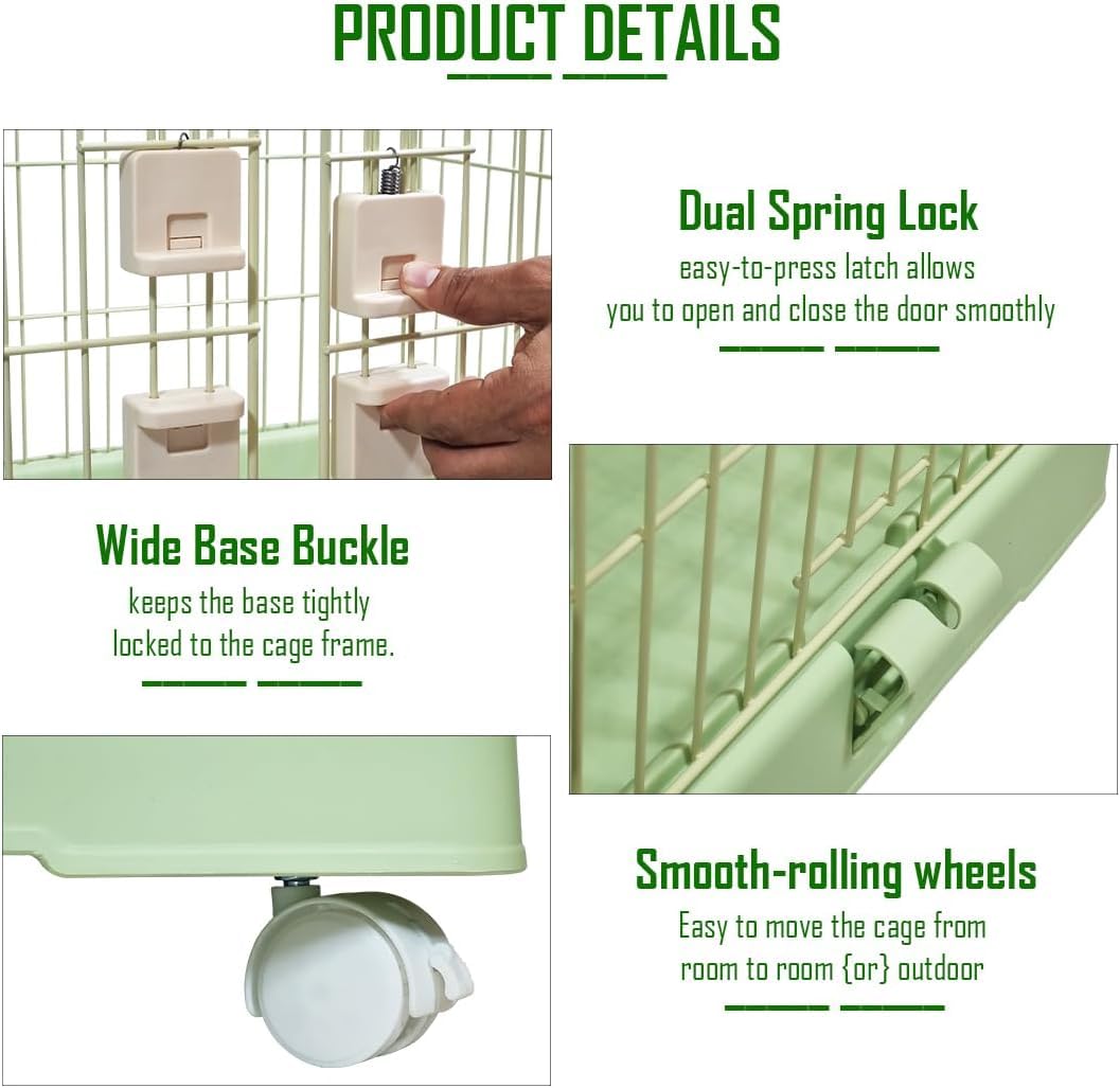Cat Cage with Universal Wheels, Wide Main Door, Durable and Sturdy Metal Wire, 71 cm Dog Cage with Secure Lock, Easy to Assemble, Indoor-Outdoor Cat Kennel, Ideal for Small to Medium Pets, Green