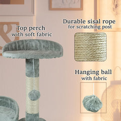 Cat Tree with Curved Perches - 125 cm Cat Tower House - Cat Condos & Cat Scratching Post - Dangling Toys - Premium Pet Tree for Indoor Cats & Kittens - Easy to Assemble (Grey)