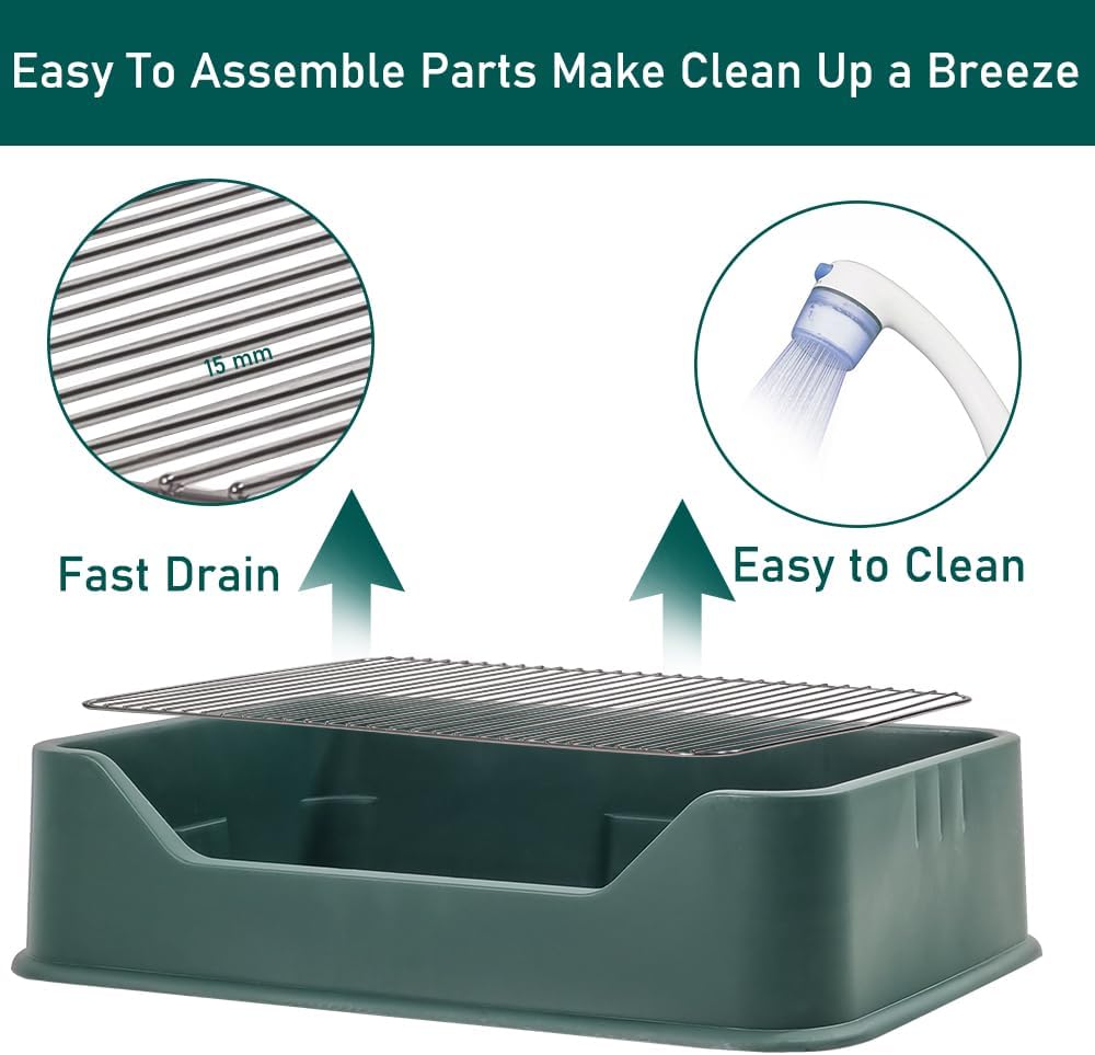 Dog Potty Tray - Dog Toilet for Small to Medium Dogs | Pet Plastic Puppy Training Seat with Splash Proof Design, Stainless Steel Grid & Detachable Pee Post | Indoor & Outdoo