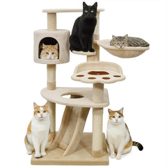 Multi-level Cat Tree for Big Cats | 111cm Cat Tower with Top Perch | Cozy Condo, Soft Hammock & Paw Shape Perch | Indoor Cat Playground with Sisal ladder, Sisal Scratching Posts
