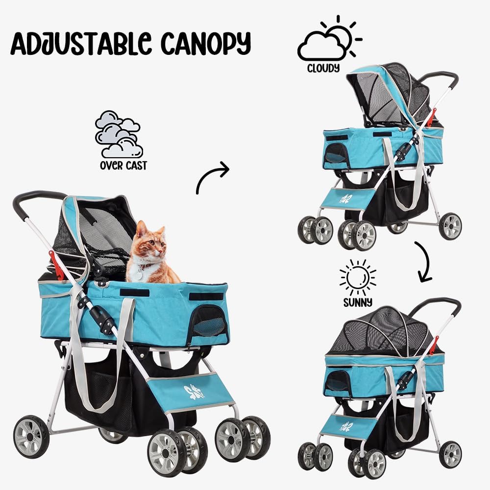 Dog Stroller | Pet Stroller for Cats & Dogs with Adjustable Canopy & Spacious Interior | Lightweight & Foldable | Storage Bag and Universal Wheels | Travel & Outdoor Cat Stroller 96 cm (Blue)