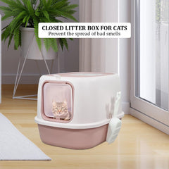 Fully enclosed cat litter box for cats & kittens, Durable plastic cat litter box with Front entry and Top exit, Litter scoop, and Odor control, Ideal for indoor/outdoor, Easy to clean 52 cm