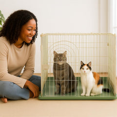 Cat Cage Indoor | Pet Playpen Cage | Metal Wire Single-layer Cat Crate with Splash-Proof Base & Spring Door Lock | Ideal for Indoor/Outdoor Use | Easy to Assemble (Green, 100cm)