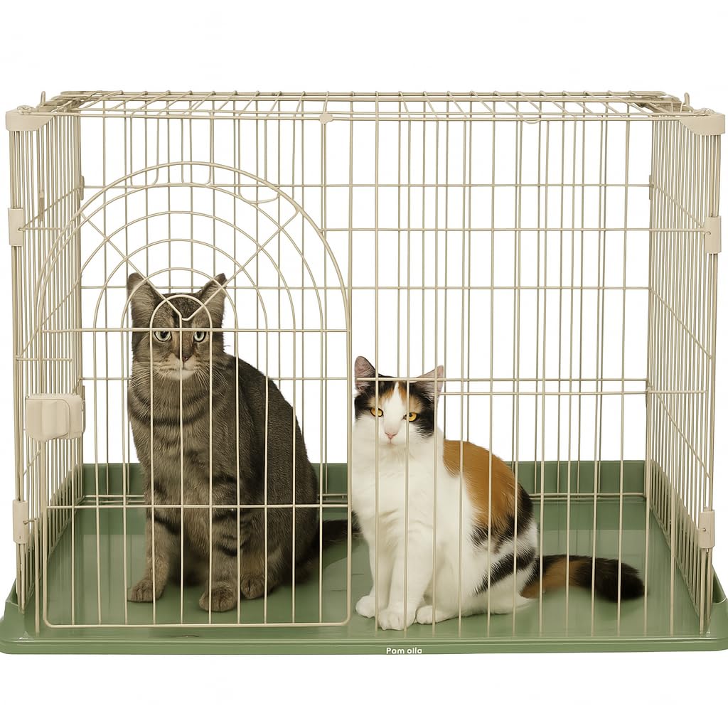 Cat Cage Indoor | Pet Playpen Cage | Metal Wire Single-layer Cat Crate with Splash-Proof Base & Spring Door Lock | Ideal for Indoor/Outdoor Use | Easy to Assemble (Green, 100cm)