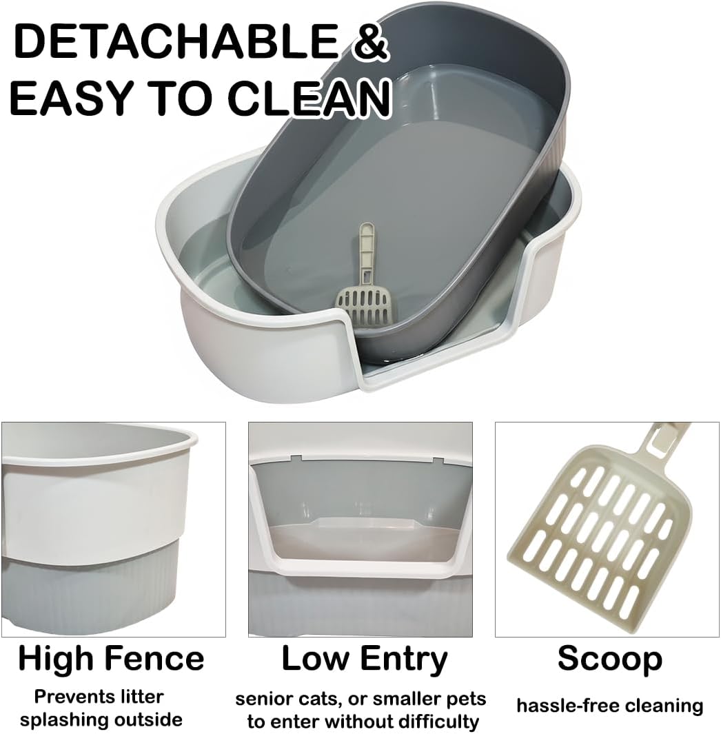 Cat litter box with Extra-large design, Deep high walls, Litter scoop and Low entrance, 78 cm Spacious cat toilet with Odor control, Anti-splash, Durable plastic and Non-stick, Easy to clean