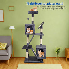 160 cm Cat Tree for Big Cats - Multi-level Indoor Cat Tower with Soft padded Perch, Dangling Ball, Sisal Scratching Board & Comfortable Cat Condo, Easy to Assemble (Grey, Large)
