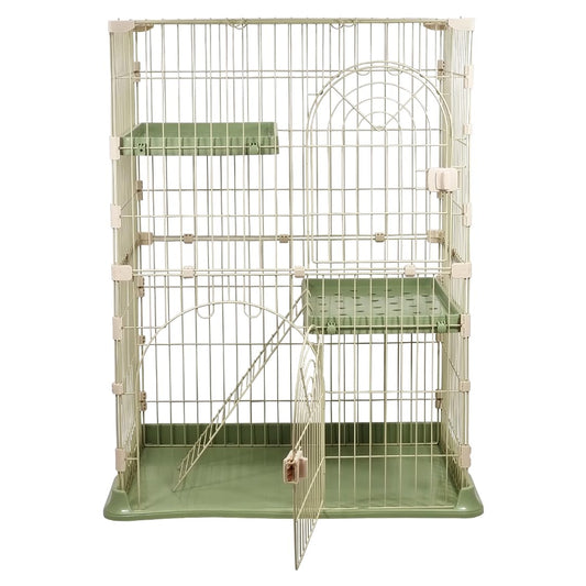 NNC PETS Cat Cage Kennel with 2-lockable Doors - 2-Tiier Metal Wire Pet Cat House Playpen for Indoor Cats - Cozy Hammock, Climbing Ladder, Drawer Tray & Universal Wheels, Easy Assembly (Green, 108 cm)