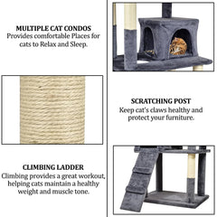 Cat Tree for Large Cats with Toy - Cat House with Padded Perch - Cozy Cat Condos & Scratching Posts - Premium Quality Multi-level Cat Tower for Indoor Cats & Kittens (Dark Grey)