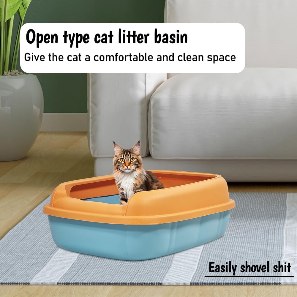 Cat litter box for medium to large cats, Semi-enclosed cat litter box with Detachable design, Durable plastic, Raised fence, and Litter scoop, Ideal for indoor/outdoor, Splash-proof 65 cm