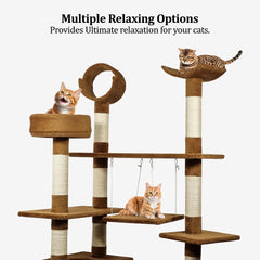 Large Cat Tree - 210 cm Cat Tower for Indoor Cats - Dangling Ball, Cozy Hammocks, Cat Scratching Posts & Durable Cat Condo - Cat Activity Center for Climbing & Playing (Chocolate, Large)