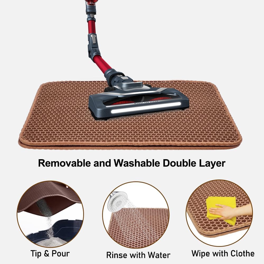 Cat litter mat with Large holes, Anti-splash design, and Washable EVA Material, double-layer honeycomb cat litter mat for indoor cat & cat toilets, Pet mess protector