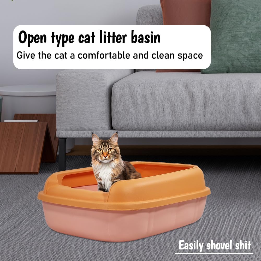 Cat litter box for medium to large cats, Semi-enclosed cat litter box with Detachable design, Durable plastic, Raised fence, and Litter scoop, Ideal for indoor/outdoor, Splash-proof 65 cm