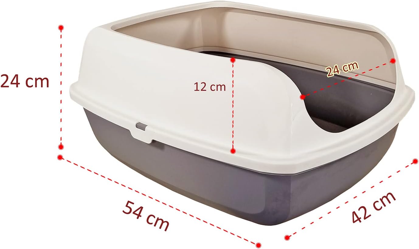 Semi-enclosed cat litter box with Detachable design, Raised edges, and Litter scoop, Durable plastic cat toilet for medium to large cats, Suitable for indoor/outdoor use, Easy to clean 54 cm