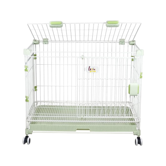 Metal foldable dog cage for medium to large dogs, 31Ã¢ÂÂ Dog kennel with Open-top design, Lockable door, Slide-out tray, and Universal wheels, Indoor/Outdoor use, Easy to assemble, 81 cm (Green)