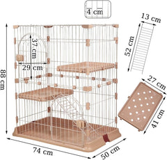 Cat cage with 2-Tier design, Wide platforms, 2 Lockable doors, and Climbing ladder, Durable metal wire pet cage for Indoor cats & kittens, Ideal for indoor/outdoor use, Easy to assemble 88 cm (Pink)