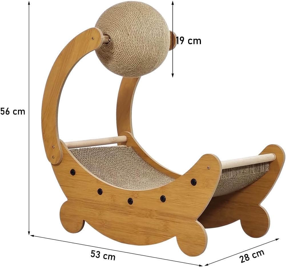 2-in-1 Cat scratcher & bed with Durable corrugated cardboard, Scratching ball, and Sturdy MDF board, Comfortable cat scratcher for Resting & Scratching, Ideal for indoor cats 56 cm (Brown)