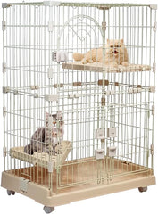 Cat Cage with Rolling Casters, Elevated Lounging Platforms, Secure Locking Doors, and Leak-Proof Base, Heavy-Duty Metal Cat Enclosure for Indoor Cats & Kittens, Easy to Assemble, 101 cm