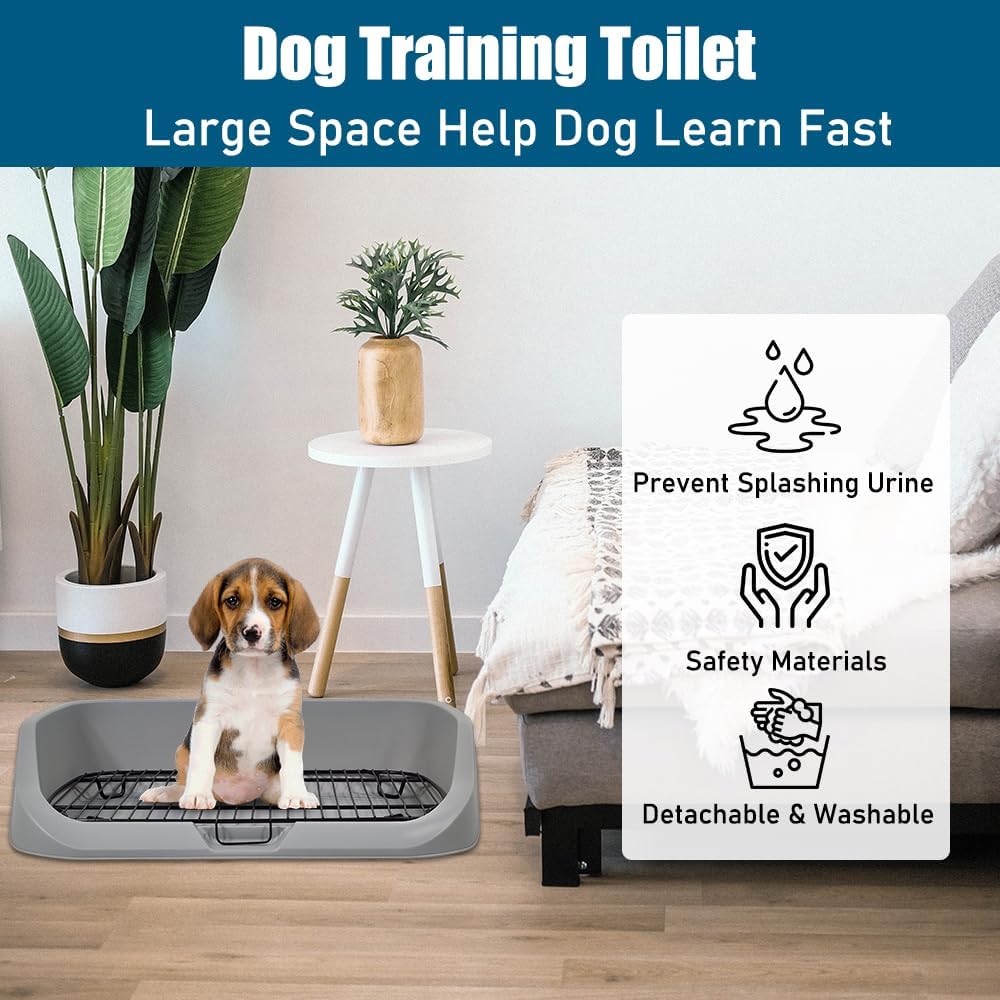 Dog toilet for small to medium dogs, Durable pet potty training tray with Raised design, shovel, and Detachable stainless steel grid, Ideal for indoor & outdoor, Easy to clean 53 cm
