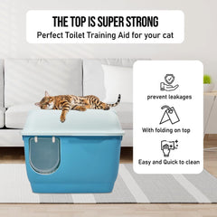 Fully-enclosed cat litter box with Corridor entry & exit, Transparent door, Litter scoop, and Open-top design, Splash-proof cat toilet for Indoor cats & kittens, Easy to clean 57 cm