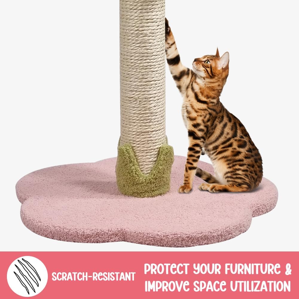 Cat tree scratcher for small cats & kittens, Cat tree activity center with Flower design perch, Natural sisal scratching post, and Sturdy wooden base, Ideal for indoor use, Easy assembly 36 cm (Pink)