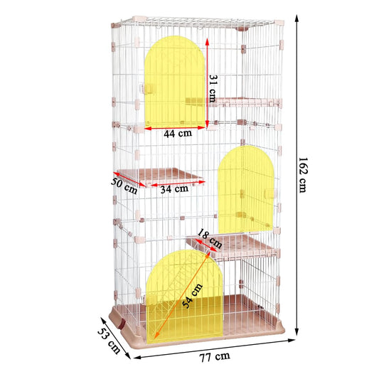 NNC PETS 3-Tier Large Cat Cage Playpen Kennel - 162cm Metal Wire Cat Crate with 3 Lockable Doors, Cozy Hammock, Climbing ladder, Drawer Tray & Universal Wheels, Easy Assembly (Light Pink, Large