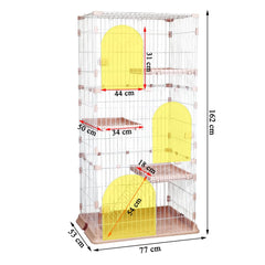 NNC PETS 3-Tier Large Cat Cage Playpen Kennel - 162cm Metal Wire Cat Crate with 3 Lockable Doors, Cozy Hammock, Climbing ladder, Drawer Tray & Universal Wheels, Easy Assembly (Light Pink, Large
