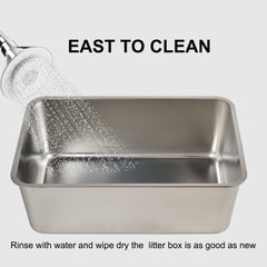 Stainless steel cat litter box with Carrying handle, Smooth edges, and Litter scoop, Rust & Stain resistant cat toilet for Large cats, Ideal for indoor/outdoor use, Easy to clean