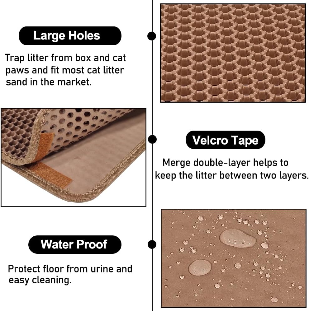 Cat litter mat with Large holes, Anti-splash design, and Washable EVA Material, double-layer honeycomb cat litter mat for indoor cat & cat toilets, Pet mess protector