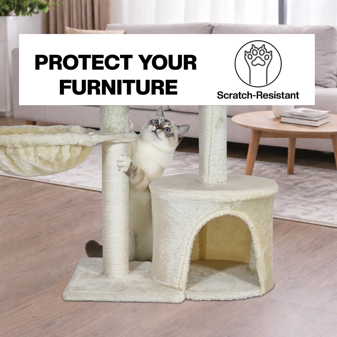 Modern cat tree with Padded perch, Plush hammock, Cozy condo, and Natural sisal scratching post, Multi-tier cat climbing tower for Indoor cats & Kittens, Easy to assemble, 84 cm