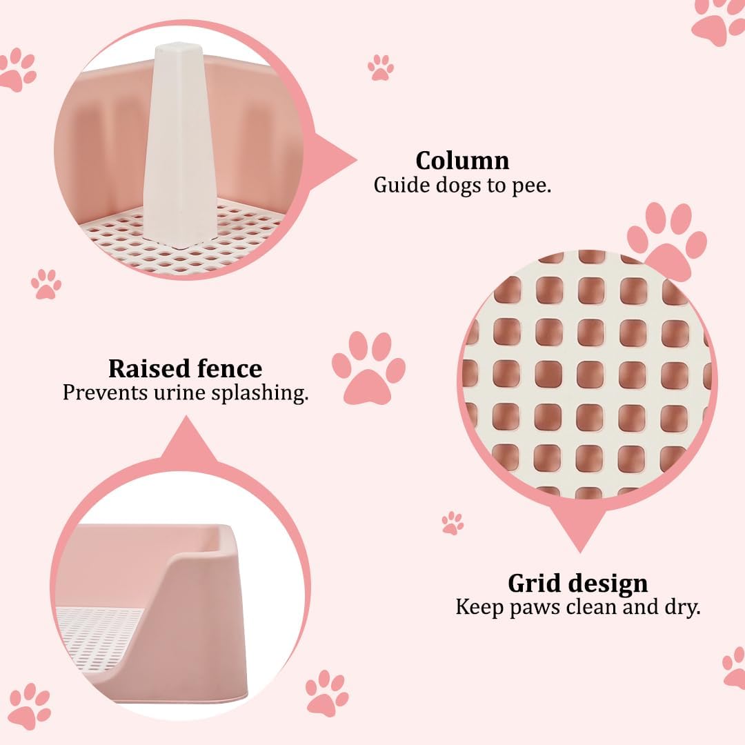 Pet dog toilet for medium-large breeds, Durable plastic dog tray with Column design, Raised fence, and Detachable grid design, Leak-proof dog potty tray, Ideal for indoor & outdoor 50 cm