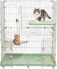 Cat Cage with Universal Wheels, Wide Main Door, Durable and Sturdy Metal Wire, 98 cm Dog Cage with Secure Lock, Easy to Assemble, Indoor-Outdoor Cat Kennel, Ideal for All Size of Pets, Green