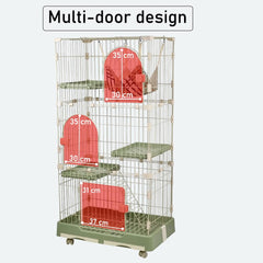 NNC PETS 3-Tier Cat Cage Indoor - Large Metal Cat Crate Kennel with 3 Lockable Doors - Cozy Hammock & Wide Platforms - Climbing Ladder, Drawer Tray & Universal Wheels, 146cm(Green, Large)