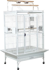 Bird Cage Indoor Large with Open-Top Design - Multiple Perches, Plastic Food Cups, Slide-out Tray & Universal Wheels, Metal Cage for Parrot, Canaries, Lovebirds & Other Birds (White, Extra Large)