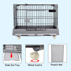 Cat cage playpen for cats & small dogs, Durable meta wire cat cage with Open-top design, Lockable door, Removable tray, and Universal wheels, Ideal for indoor/outdoor, Easy assembly 75 cm (Grey)