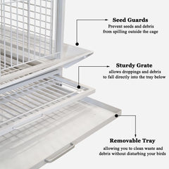 Extra large bird cage for Parrots, Macaws, and Other large birds, Heavy-duty Partition cage with Wooden perches, Feeding cups, Lockable door, Removable tray, and Universal wheels 180 cm (White)