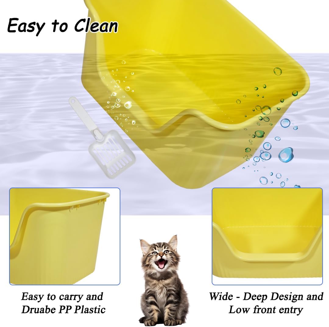 Cat litter box with Extra-large design, Deep high walls, Litter scoop and Low entrance, 78 cm Spacious cat toilet with Odor control, Anti-splash, Durable plastic and Non-stick, Easy to clean