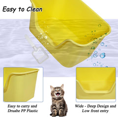 Cat litter box with Extra-large design, Deep high walls, Litter scoop and Low entrance, 78 cm Spacious cat toilet with Odor control, Anti-splash, Durable plastic and Non-stick, Easy to clean