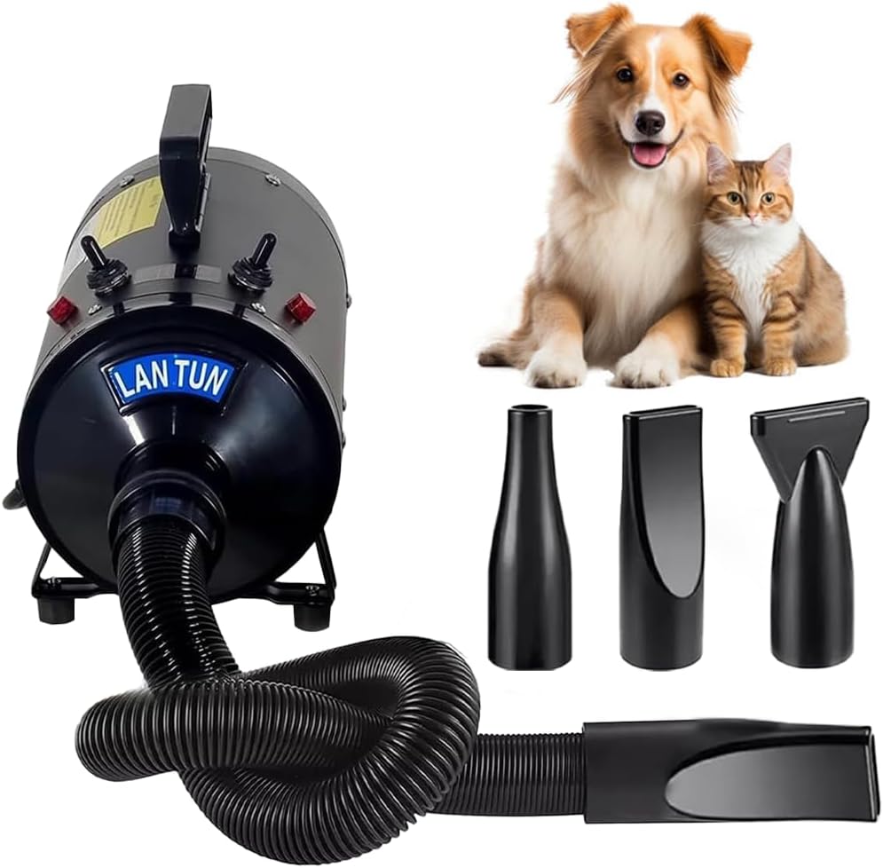 Dog Grooming - Pet Grooming Hair Dryer Blower Vacuum for Cat & Dogs- 240V Blowing Machine with Adjustable Speed & Heat, Low-Noise Design, Durable ABS Body, Portable Handle,3 Nozzles,(Black)