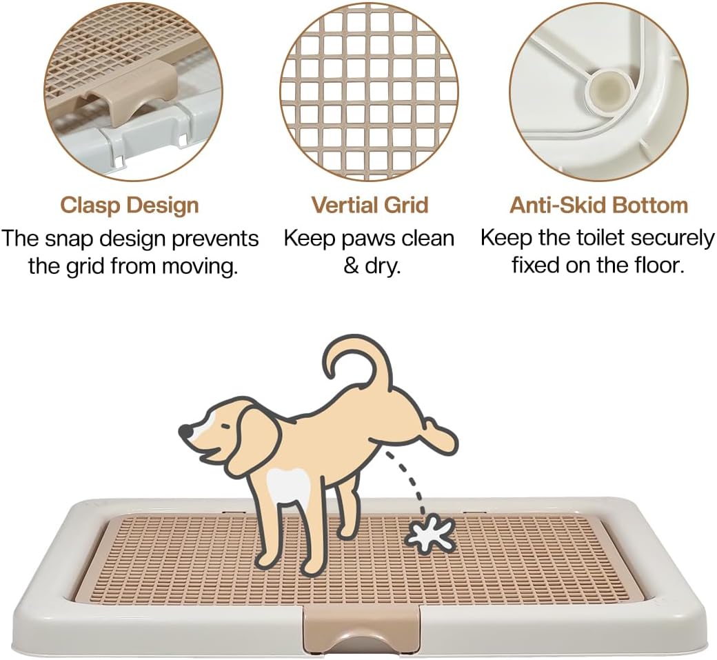 Dog potty training tray with Removable plastic grid and Non-slip base, Leak-proof dog toilet pad holder for Puppies & Small dogs, Indoor & Outdoor use, Easy to clean, 55 cm