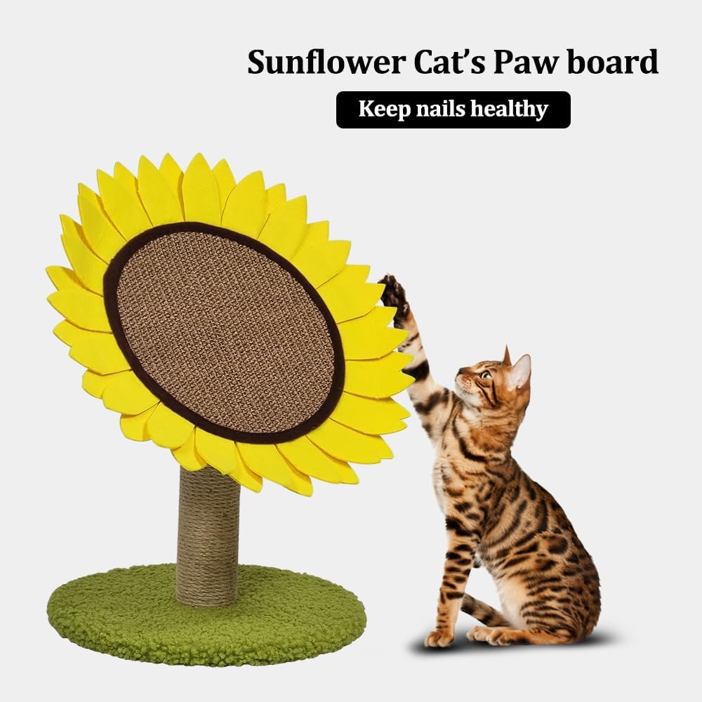 Sunflower cat tree scratcher with Scratching board, Natural sisal scratching post, and Stable base, Interactive cat tree activity center for Indoor cats & kittens, Easy to assemble 46 cm (Yellow)