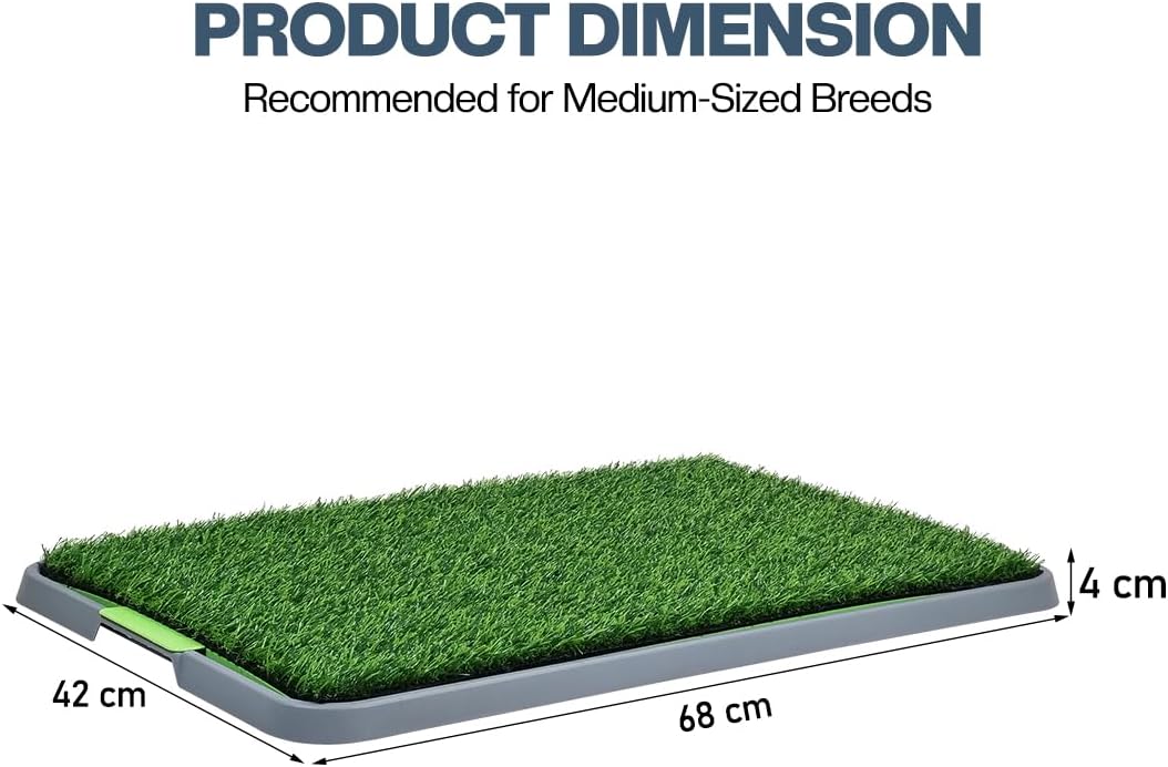 Dog potty training kit for Indoor/Outdoor, Reusable dog potty mat with Artificial grass mat, Durable ABS material, Lawn leakage holes, and Urinary tray, Ideal for Medium to Large dogs, 68 cm (Grey)