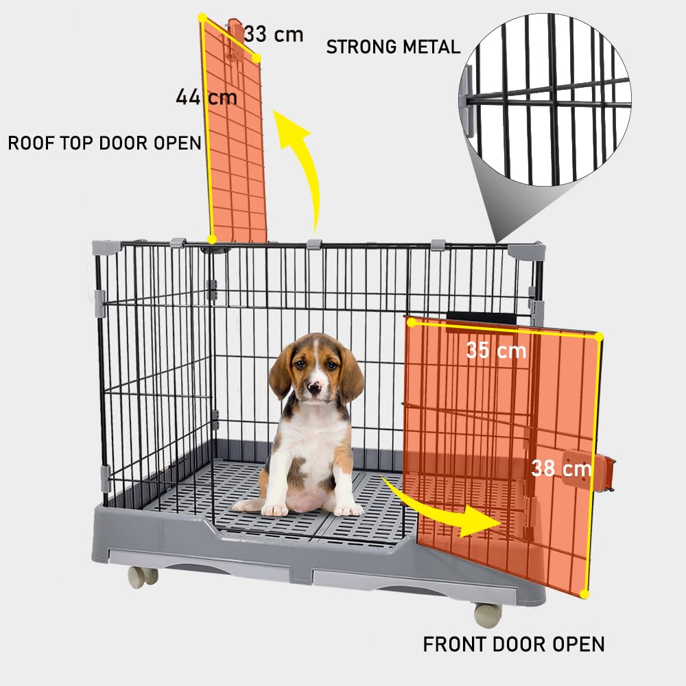 Cat cage with Open-top design, Metal wire, Lockable door, Removable tray, and Universal wheels, Spacious cat cage for Cats and Small dogs, Ideal for Indoor/outdoor use, Easy to assemble 82 cm (Grey)