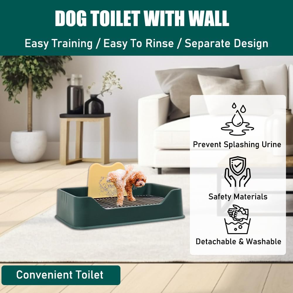 Dog Potty Tray - Dog Toilet for Small to Medium Dogs | Pet Plastic Puppy Training Seat with Splash Proof Design, Stainless Steel Grid & Detachable Pee Post | Indoor & Outdoo