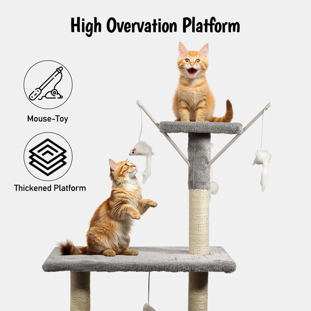 Multi-level cat tree tower for Indoor cats & Kittens, Sturdy activity center with Hanging toys, Sisal scratching post, Cozy Hammock, Plush Condo and Ladder, Easy assembly, 136 cm