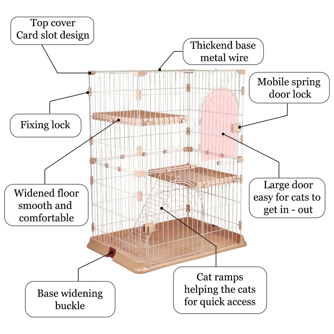 Cat Cage Playpen with 2-Lockable Doors, Wide Platforms, Climbing Ladder, and Leak-Proof Plastic Base, 2-Tier Metal Wire Pet Cage for Indoor/Outdoor Use, Ideal for Multi-Cat Households, 108 cm, Pink
