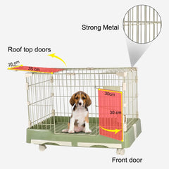 Cat cage playpen for cats & small dogs, Durable meta wire cat cage with Open-top design, Lockable door, Removable tray, and Universal wheels, Ideal for indoor/outdoor, Easy assembly 75 cm (Green)