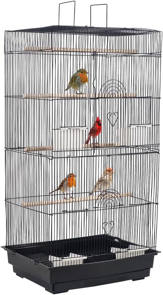 Black Bird Cage - Lightweight Design for Small and Medium Birds with Slide-Out Tray, Feeding Bowls, and Standing Perch (98 cm)