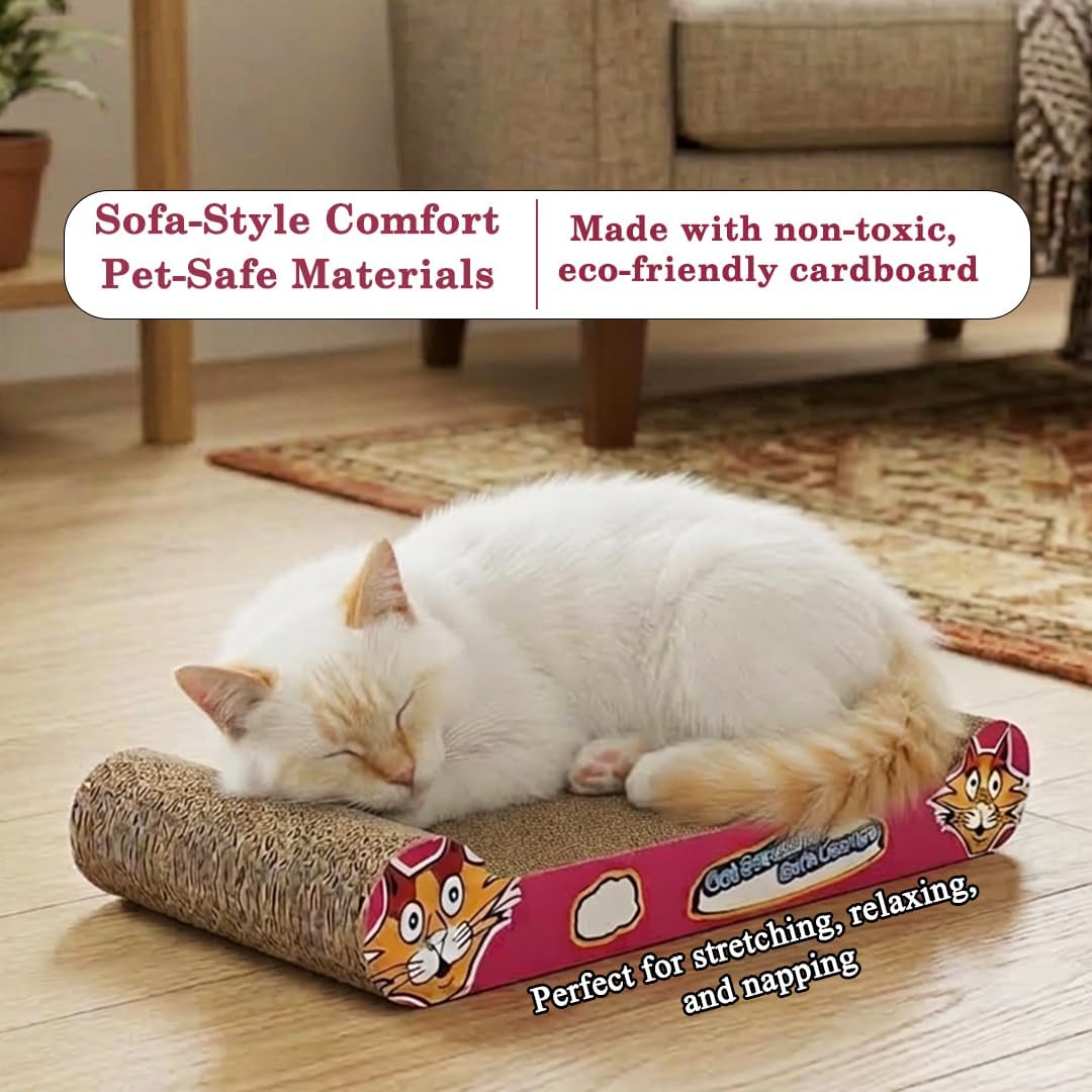 Cat Scratcher with Corrugated Cardboard, Durable Scratch Pad for Indoor Cats, Reversible and Furniture Protection, 44 cm Sofa Bed with Catnip, Comfortable and Resting Bed, Claw Care & Portable (Pink)