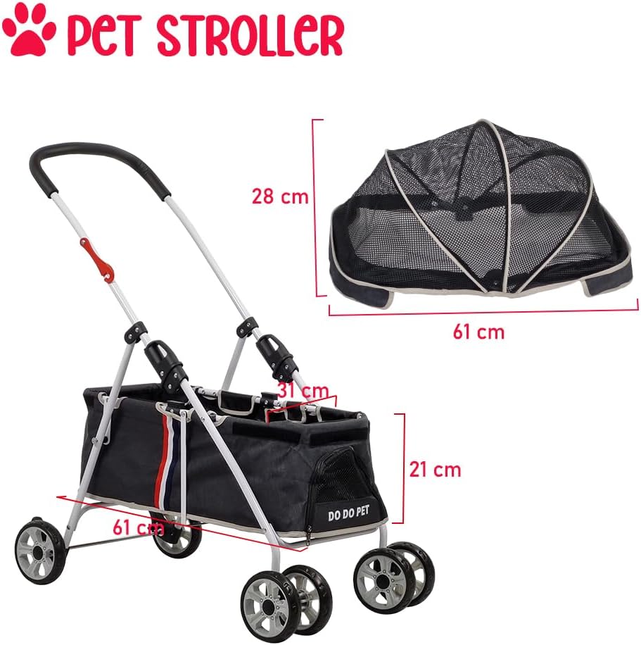 Large Dog Stroller | Pet Stroller for Cats & Dogs with Adjustable Canopy & Spacious Interior | Lightweight & Foldable | | Storage Bag & Wheels | Travel & Outdoor Cat Stroller 91cm (Black)