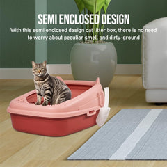 Semi-enclosed cat litter box with Splash-proof design, Sand filter holes, Litter scoop, and Detachable design, Leak-proof & Splash-proof cat toilet for indoor cats, Easy to clean 58 cm